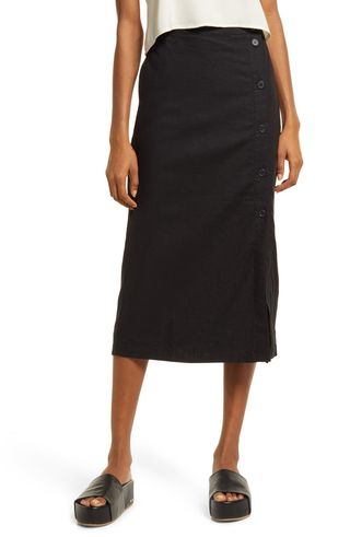 Treasure & Bond + Linen Blend Midi Skirt