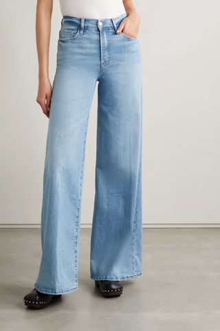 Frame + Le Palazzo High-Rise Wide-Leg Organic Jeans in Mid-Denim