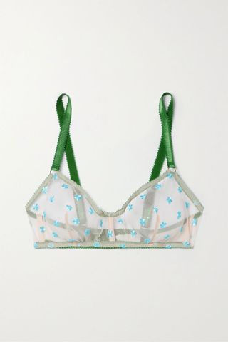 Dora Larsen + + Net Sustain Lumi Embroidered Recycled Tulle Soft-Cup Bra