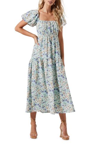 Astr the Label + Puff Sleeve Floral Cotton Midi Dress