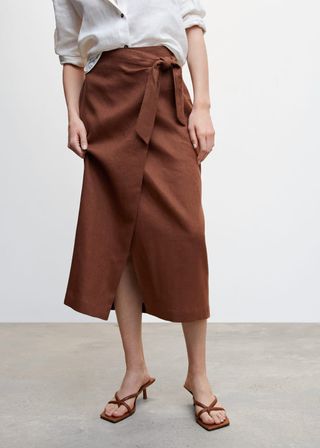 Mango + Linen-Blend Wrap Skirt