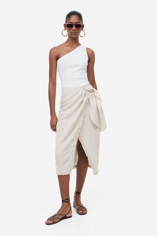 H&M + Linen-Blend Wrapover Skirt