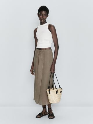 Massimo Dutti + Linen Midi Skirt