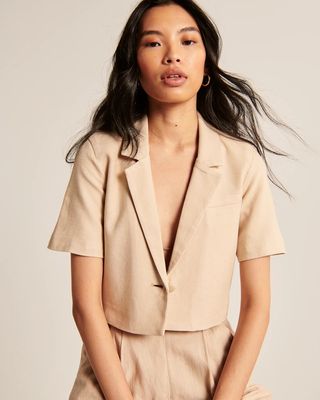 Abercrombie & Firtch + Linen-Blend Short-Sleeve Cropped Blazer