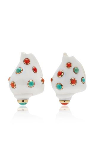 Renato Cipullo + One-Of-A-Kind 18k Yellow Gold Coral Speckled Shell Earrings