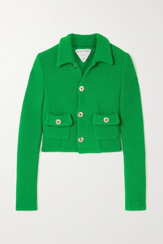 Bottega Veneta + Cropped Open-Knit Cotton-Blend Jacket