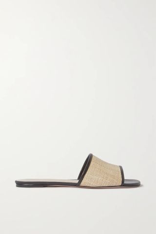 Porte & Paire + Leather-Trimmed Raffia Slides