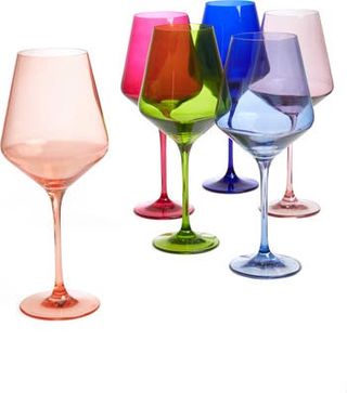 Estelle Colored Glass + Mixed Set of 6 Stem Wineglasses