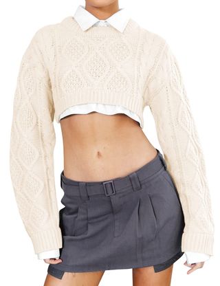 Meladyan + Y2K Cable Knitted Crop Sweater