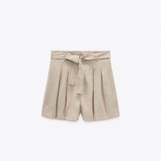 Zara + Belted Linen Blend Shorts