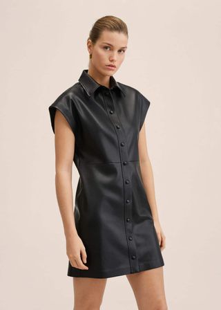 Mango + Faux-Leather Shirt Dress