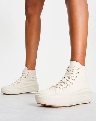 Converse + Chuck Taylor Move Gold Detail Platform Trainers in White