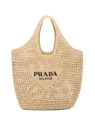 Prada + Logo Straw Tote Bag
