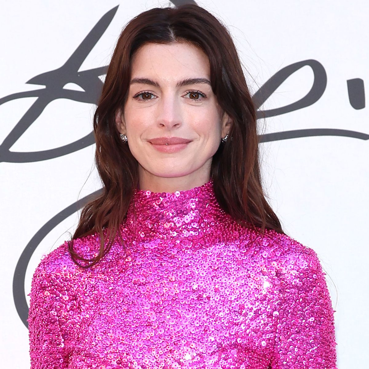 Anne Hathaway's Pink Valentino Sequin Minidress and Heels