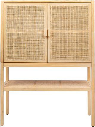 Creative Co-op + Woven Rattan and Wood Cabinet