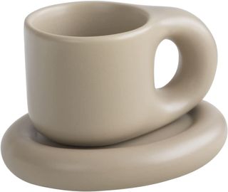 Wenshuo + Chubby Funny Coffee Mug, Novelty Cute Cup and Saucer