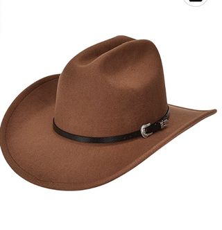 UIMLK + Classic Felt Wide Brim Western Cowboy & Cowgirl Hat with Buckle for Women and Men