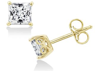 Amazon Essentials + Platinum or Gold-Plated Sterling Silver Infinite Elements Zirconia Princess-Cut Stud Earrings