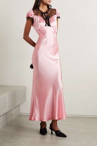 Rodarte + Tie-Detailed Lace-Trimmed Silk-Satin Maxi Dress