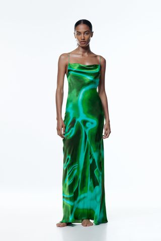 Zara + Printed Silk Dress