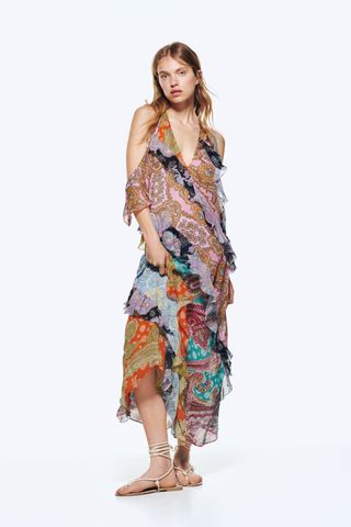Zara + Ruffled Patchwork Dress