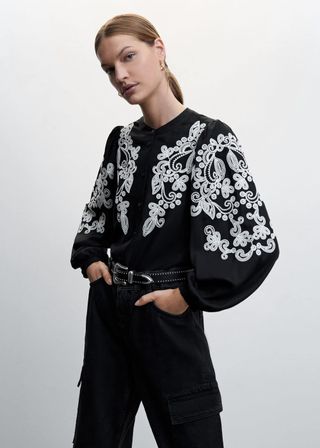 Mango + Floral Embroidery Blouse