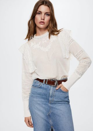 Mango + Embroidered Panel Blouse