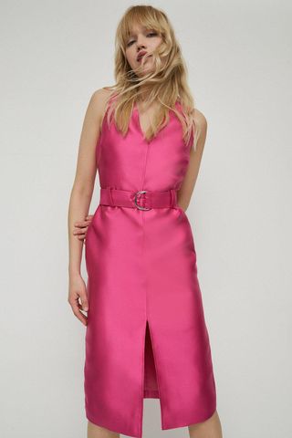 Topshop + Satin Twill Belted Pencil Dress