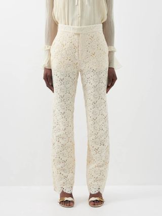 Gucci + Scalloped-Cuff Broderie-Anglaise Trousers