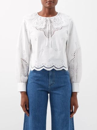Self-Portrait + Broderie-Anglaise Cotton-Lawn Top