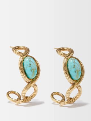 Aurélie Bidermann + Aldabra Turquoise & Gold-Plated Hoop Earrings