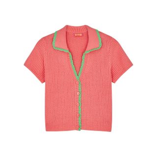 Kitri + Finley Coral Textured-Knit Cotton Top