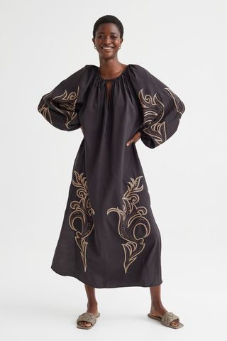 H&M + Balloon-Sleeved Embroidered Dress