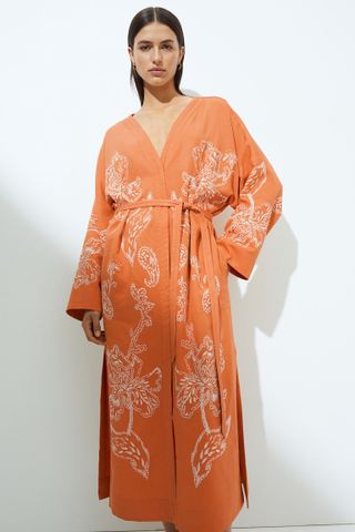 H&M + Lyocell-Blend Embroidered Kaftan Dress