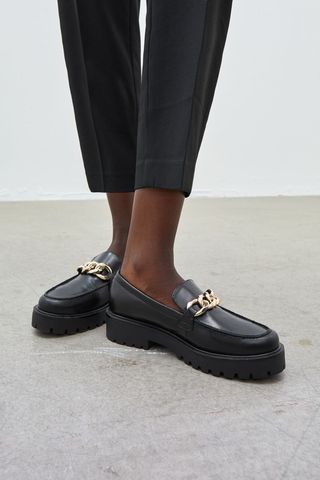 H&M + Chain-Detail Leather Loafers
