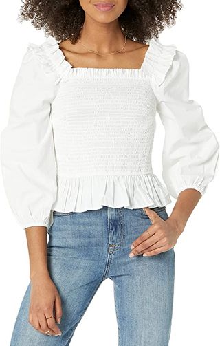 The Drop + Marisol Long Sleeve Ruffle Smocked Cropped Top