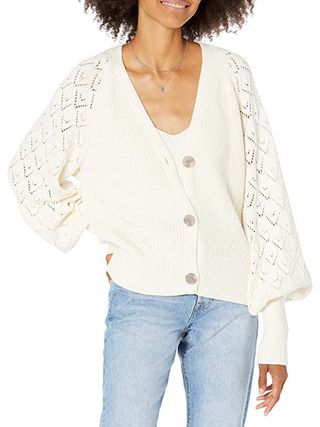 The Drop + Divya Pointelle Full Sleeve Cardigan Sweater