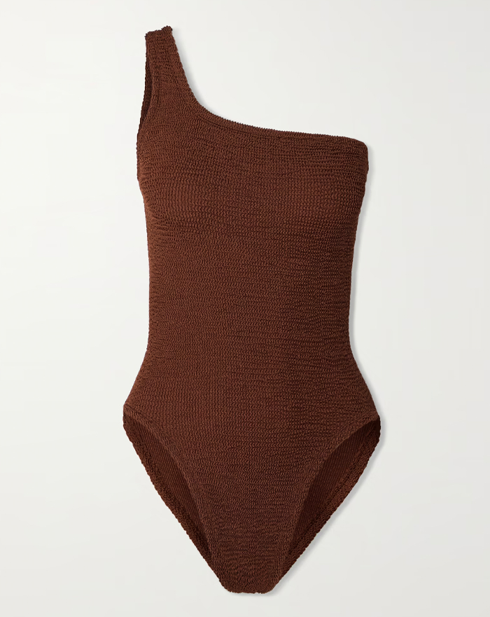 Hunza G + + Net Sustain Nancy One-Shoulder Metallic Seersucker Swimsuit
