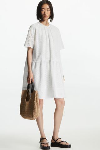 COS + Oversized Tiered Broderie Anglaise Dress