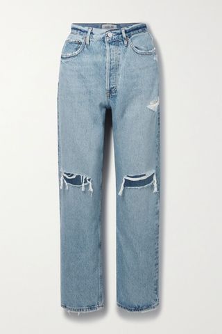 Agolde + 90s Distressed Mid-Rise Straight-Leg Organic Jeans