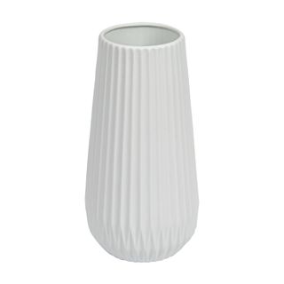 Bloomingville + Tall White Ceramic Fluted Vase