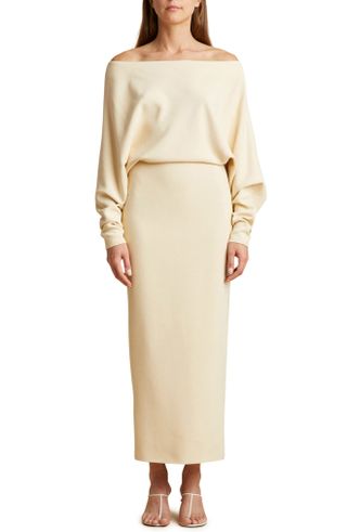 Khaite + June Fluid Off the Shoulder Long Sleeve Maxi Dress