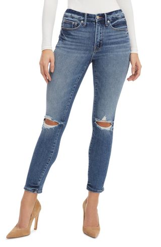 Good American + Good Legs Ripped High Waist Ankle Skinny Cigarette Jeans