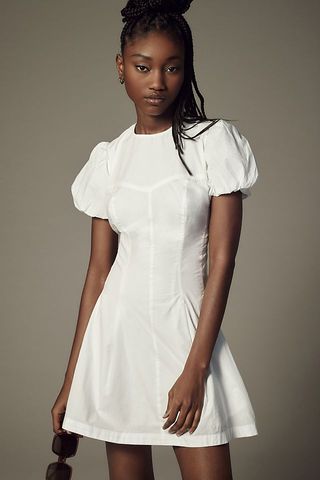 Maeve + Puff-Sleeve Pleated Dress