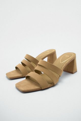 Zara + Strappy Mid-Height Heeled Suede Sandals