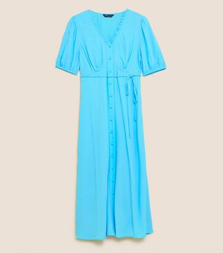 M&S Collection + V-Neck Short Sleeve Midi Tea Dress