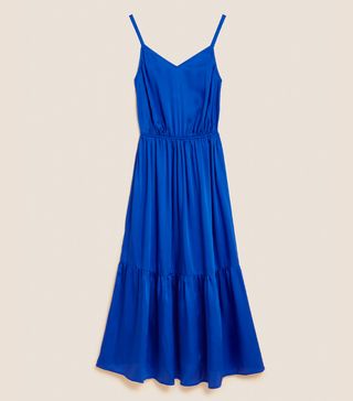 M&S Collection + Satin V-Neck Midaxi Waisted Dress