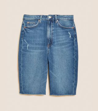M&S Collection + Denim High Waisted Long Bermuda Shorts
