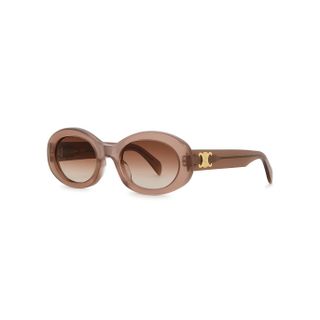 Celine + Taupe Oval-Frame Sunglasses