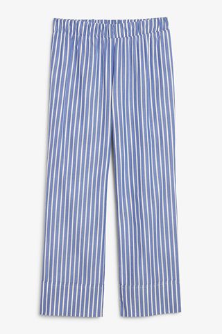 Monki + Blue Striped Relaxed Lightweight Trousers